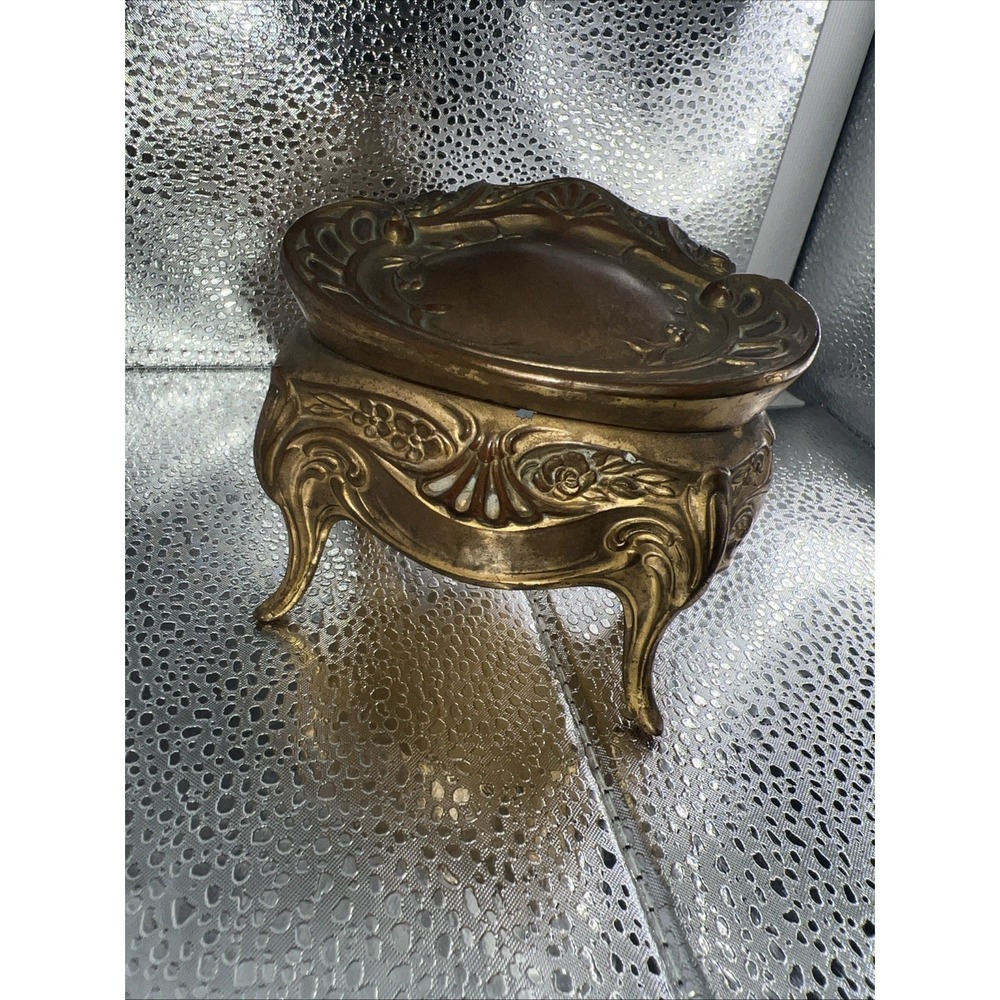 elaborate vintage jewelry casket box brass metal